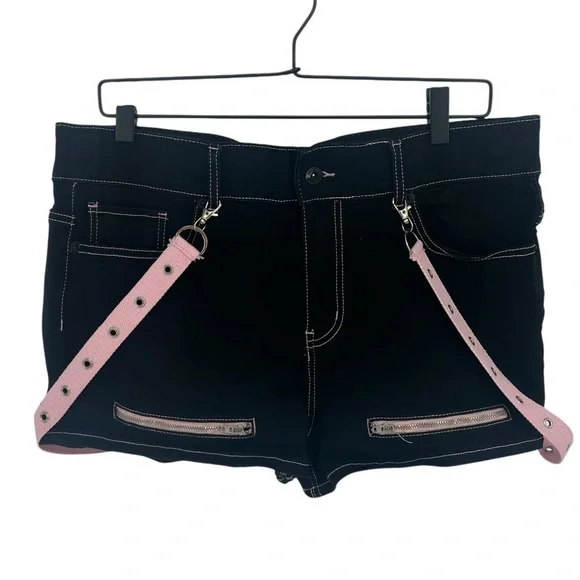 Hot Topic Black & Pink Suspender Shorts - Picture 3 of 8